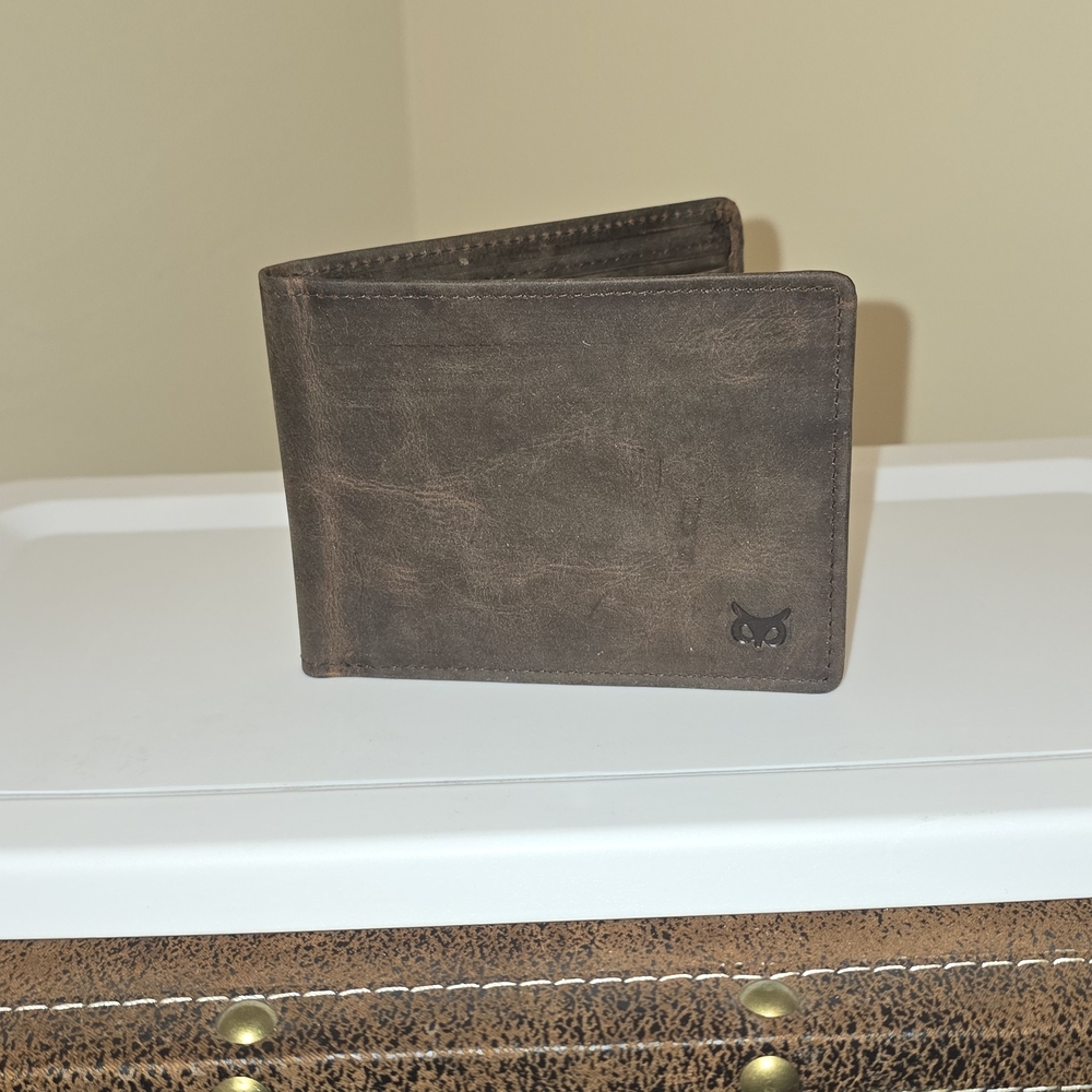 Men's Brown Genuine Leather Wallet with Owl Logo